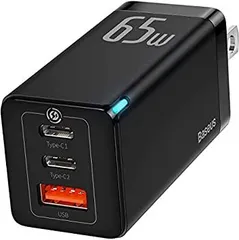 【中古】 Baseus PD 充電器 65W usb充電器 3ポート PD 3.0 PPS QC 3.0 対応 2*USB-C&1* USB-A 急速充電器 GaN 窒化ガリウム 採用 1mのtype-cケーブ