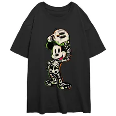 【送料無料】 ディズニー レディース Tシャツ トップス Disney's Mickey Mouse Skeleton Juniors' Oversized Graphic Tee Black