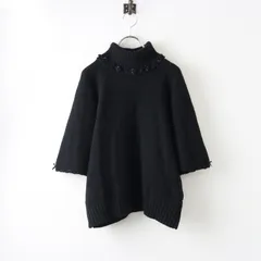 【値下げ】ピンクハウス PINK HOUSE ウール混 リボンタートルネック ワイドニットポンチョプルオーバー ブラック/黒 セーター【2400014440935】のサムネイル