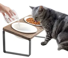 猫食器 ネコボウル ねこエサ入れ 餌台 食器スタント 斜め ダブル ブラウン