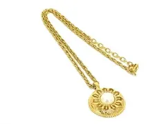 ■美品■ NINA RICCI ニナリッチ フラワーモチーフ パール ネックレス ペンダント アクセサリー レディース ゴールド系 DF7452