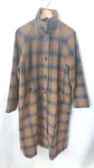 ◇ GU ジーユー ロング丈 チェック柄 カジュアル 秋 冬 長袖 コート サイズL キャメル系 レディース E  【1405140037630】