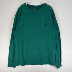 古着 ポロ・ラルフローレン POLO RALPH LAUREN 長袖Tシャツ ロゴ 刺繍 クルーネック 胸ポケ S  グリーン系 無地 メンズ