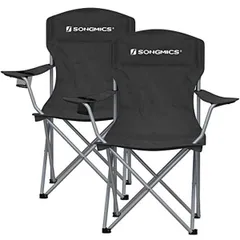 [送料込]ブラック SONGMICS アウトドアチェア 2脚セット 耐荷重150kg ハイバック 軽量 コンパクト キャンプ椅子 折り畳み式 持ち運びやすい 収納ケース付 ブラック 防水 アウトドア椅子 お釣り 運動会 GCB08BK