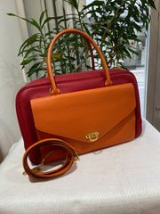 HERMES エルメス ロレーヌ バイカラー トゴ オレンジ×ルージュヴィフ ゴールド金具 F刻印□ ヴィンテージ 中古 ハンドバッグ ショルダーバッグ 2WAYバッグ レディース 女性用 ブランド 本革 レザー カーフ 赤 レッド 希少 レア プレゼント