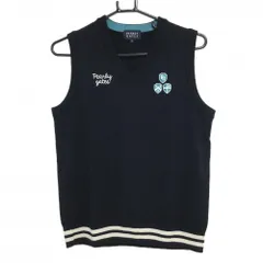 【超美品】パーリーゲイツ ニットベスト ダークネイビー×白 Vネック 裾ライン レディース 1(M) ゴルフウェア PEARLY GATES