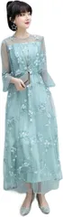 DEEPEYES 結婚式 ドレス ロング 個性的 Aライン レース 刺繍 ワンピース( アクアブルー,  M)