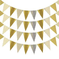 ガーランド 三角 フラッグ 旗 結婚式 飾り 運動会旗 装飾 ペーパーファン 飾り付け 三角旗 ４本セット (ゴールド) [ゴールド]