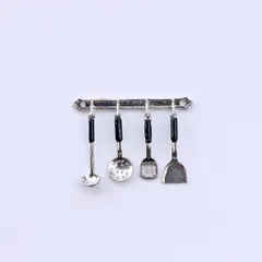 ミニチュアドールハウスキッチンツール キッチンツール4種＆壁掛けフックセット ドールハウスキッチン装飾用 ドールハウスキッチン小道具