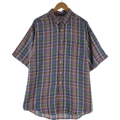 古着 ブルックスブラザーズ Brooks Brothers 346 チェック柄 半袖 リネン ボタンダウンシャツ メンズXL相当/eaa541070