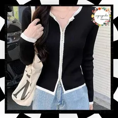 ダブルジップ 長袖 ニットカーディガン レディース 大人カジュアル フロントジップ バイカラー リブニット 長袖 無地 タイトニット 着やせ セクシー ニットトップス 前開き ニット 上品 ニットソー 通勤 カジュアル 98BAOJIAN-001