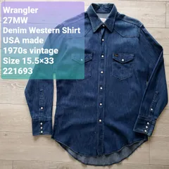 Wranglerラングラー■良品 濃紺 一部補修あり 1970s vintage USA製 白タグ 襟芯 27MW 長袖 デニムウエスタンシャツ 15.5×33 ダンガリー