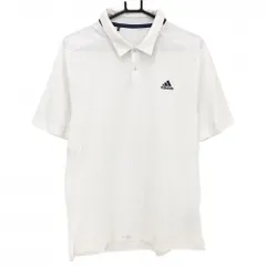 アディダス 半袖ポロシャツ 白 ロゴネイビー 袖3ライン 切替  メンズ O(XL) ゴルフウェア adidas