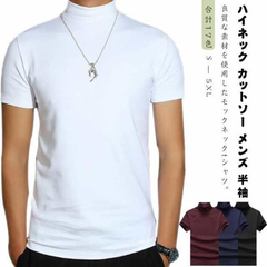 ハイネック カットソー メンズ 半袖 Tシャツ 無地tシャツ 夏 ハイネックtシャツ ティーシャツ 半袖 トップス 無地 ゴルフウェア カジュアル 大きいサイズ シンプル S M L XL 2XL 3 q73O735