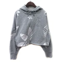 アディダスオリジナルス adidas originals LRG LOGO C-HOOD ラージ ロゴ クロップド パーカー プルオーバー 裏起毛 刺繍 M グレー /YI ■GY19のサムネイル
