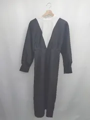 ◇ ⊇　美品 &.NOSTALGIA モノトーン系 長袖 ロング デザインワンピース サイズM ブラック系　ホワイト系 レディース E  【1507030006693】