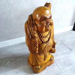 木彫り 布袋様 七福神 縁起物 開運 彫刻 オブジェ インテリア 高さ44cm A396
