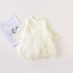 ☆ ホワイト ☆ 80cm ☆ ふわふわワンピース リボン 春秋 ykqzv113 チュール ワンピース ベビー チュニック フォーマル 長袖 チュールスカート ベビー服 おしゃれ キラキラ ふわふわ スカート 綿 きれいめ 女の子 赤ちゃん 子供服 子供