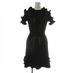 グッチ GUCCI ワンピース ニット ウール 半袖 ひざ丈 メッシュ フリル XS 黒 ブラック /XZ ■GY17