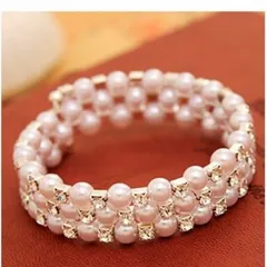 新品　ブレスレット　バングル　br16　3連　ストーン&パール　アイボリー　オフホワイト　シルバー　フリーサイズ　サイズ調節　ワイヤー入り　着脱簡単　上品　豪華　お洒落　きらめき　披露宴　二次会