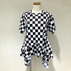 RM-T024 コムデギャルソン コムデギャルソン COMME des GARCONS COMME des GARCONS エステルスムース 市松柄 裾ラッフルTシャツ 黒×白 2024年S/S