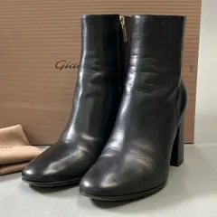 5j16 Gianvito Rossi ジャンヴィトロッシ ショートブーツ レザーブーツ チャンキーヒール スクエアトゥ Leather 35 ブラックu02t