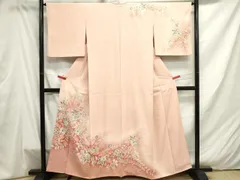 躾糸付未使用　辻が花絞り　モダンな暈し　薄紅色　正絹訪問着　160cm　a413 躾糸付未使用 辻が花絞り モダンな暈し 薄紅色 正絹訪問着