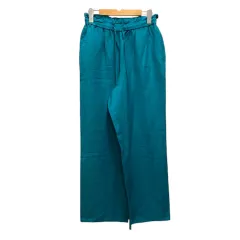 ジーユー GU リネンブレンド イージワイドパンツ ボトムス 無地 L 青 ブルー