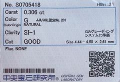★最安値保証★✨ 0.306ct,G,SI-1, Goodダイヤモンド　ルース（裸石）【中央宝石研究所ソーティング】