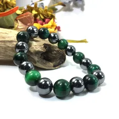 ヘマタイト×グリーンタイガーアイ パワーストーン ブレスレット 12mm 天然石 メンズ・レディース　男性・女性　数珠ブレス　開運 [24]