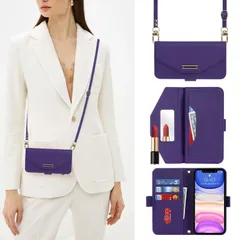 【特価セール】ショルダー 鏡 アイフォン11 ケース 手帳型 iphone11ケース ストラップ付き ミラー アイホン11ケース カード収納 財布 クロスボディケース 【Hamany】 肩がけ 耐衝撃 レザー スマホケースiphone11 カバー -紫