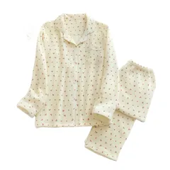 【新着商品】吸汗 通気 上下セット 綿100 肌に優しい 長袖 春 部屋着 レディース 夏 ルームウェア 秋 二重ガーゼ パジャマ 冬 [GDenFrog]