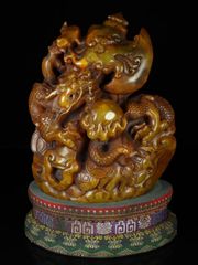 龍彫刻置物 縁起物 天然石 最高品質ラブラドライト パワーストーン 1点