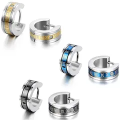 Aroncent フープピアス メンズ&レディース リングピアス ボディピアス スタット式 片耳&両耳 ステンレス ブラック&ブルー&シルバー (３ペア)