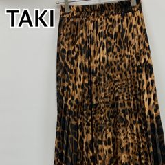 TAKI ロングスカート プリーツスカート ヒョウ柄 イエロー レディース【CB272】
