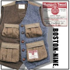 【新品】 BOSTON-NINE × Harris Tweed ／ ボストンナイン × ハリスツイード　稀少 60s ヴィンテージ クレイジーパターン ベスト ヘリンボーン ツイード ウール 貴重 ｜ 秋冬