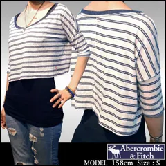 アバクロ  Abercrombie&Fitch アバクロンビー＆フィッチ レディース ワイド Tシャツ ボーダー 1 ホワイト ネイビー シャツ 半袖 ゆるt ゆるtシャツ アメカジ ブランド ファッション インポート カジュアル ヴィンテージ スタイル 正規