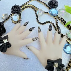 ドール用ネイルチップ　豹柄×ブラックラメ