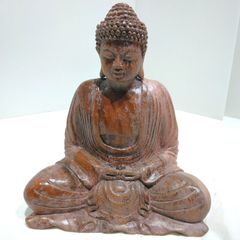 【木彫り大仏】座像 木製 彫刻 仏像 インテリア オブジェ A423
