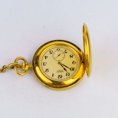 Seiko セイコー クォーツ ポケットウォッチ 金ケース カバー付き 日本首相記念彫刻 メンズ 1498