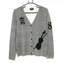 【超美品】パーリーゲイツ ニットカーディガン 黒×ライトベージュ グレンチェック  レディース 1(M) ゴルフウェア PEARLY GATES