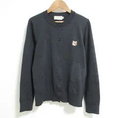 美品 MAISON KITSUNE メゾンキツネ キツネワッペン ロングスリーブ クルーネック ウールニットカーディガン M グレー レディース 古着 中古 USED