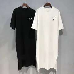 ロングワンピース 半袖 スマイル 即購入OK 笑い顔 レディース Tシャツワンピ クルーネック 美品 ワンピース 夏 ロング丈 マキシワンピース スリット入り カジュアル 体型カバー 着痩せ マタニティ ゆったり 肌触り 柔らかい 楽ちん jixi10
