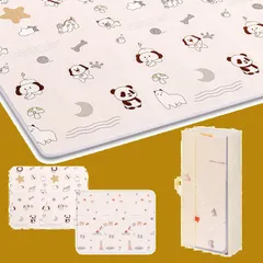 お昼寝マット ベビーマット 防音マット 防水 Happy 折りたたみ 厚手 Panda ジョイントマット 収納しやすい プレイマット 200*180*1 赤ちゃん プレイマット-Artake