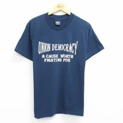 L/古着 半袖 ビンテージ Tシャツ メンズ 90s UNION DEMOCRACY クルーネック 紺 ネイビー 25jul10 中古