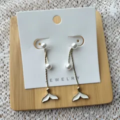 新品　イヤリング　ノンホール　ホワイト　ゴールド　チェーン　尾びれ　マーメイド　人魚　ロング　揺れる　耳が痛くなりにくい