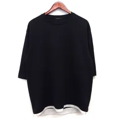 コムサイズム COMME CA ISM Tシャツ カットソー レイヤード風 無地 シンプル ロングテール 七分袖 丸首 L ブラック 黒 /HT14のサムネイル