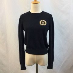 CHANEL　シャネル　ココマーク　ビジュー 　エンブレム　ロゴ　ワッペン　クルーネック　カシミヤ　ニット　プルオーバー　セーター トップス