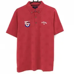 【美品】キャロウェイ 半袖ポロシャツ レッド 地模様 ロゴ白 ボタンダウン  メンズ LL ゴルフウェア Callaway