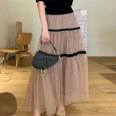 未使用 チュールスカート 夏 レディース ドット 水玉 フレアスカート 春夏 ロングスカート チュールスカート ボトムス キレイめ 体型カバー ウエストゴム Aライン お洒落 ゆったり エレガント フェミニン 大人可愛い weinannan01